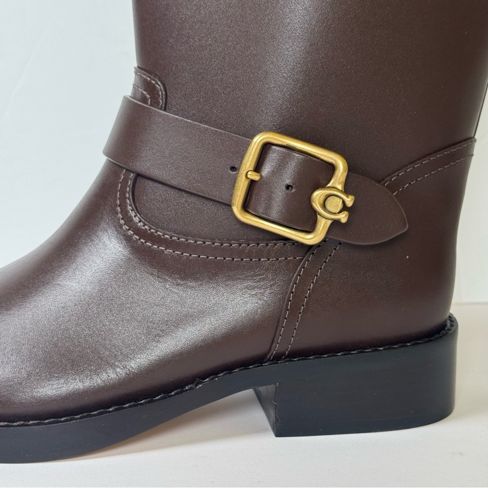 NEW Coach Brown Leather Tall Riding Boots Size 8 Knee High Buckle - Picture 4 of 16